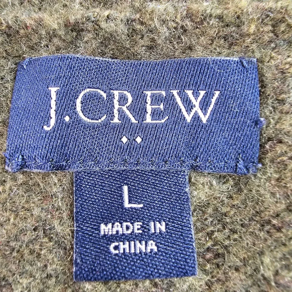 J.CREW Knitted Sweater Men's Large Mossy Green Lamb's Wool Long Sleeve Crew Neck - Picture 7 of 9